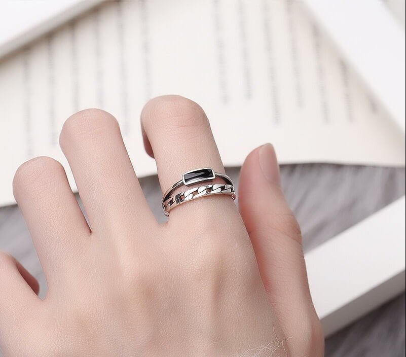 CHAIN & AGATE RING - SILVER - Boujisphere