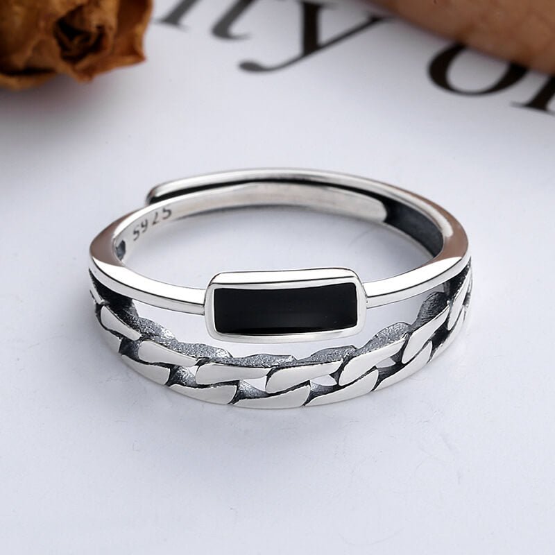 CHAIN & AGATE RING - SILVER - Boujisphere