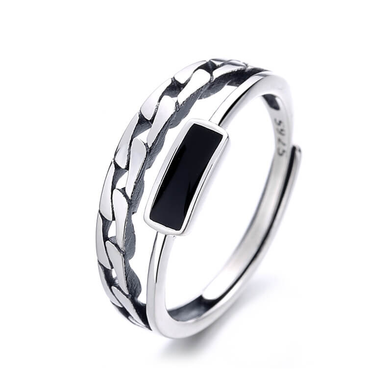 CHAIN & AGATE RING - SILVER - Boujisphere